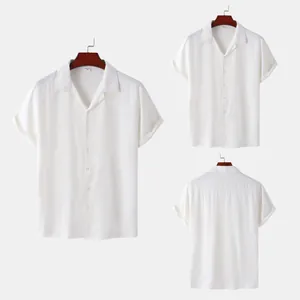Multi-angle view showing front and back details of a classic white short-sleeve casual shirt.