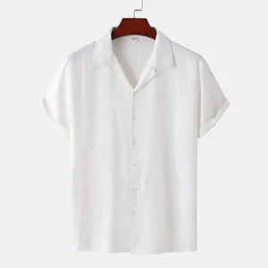 Front view of a white short-sleeved casual shirt with a classic collar and buttons.
