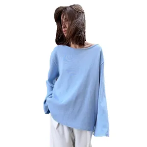 Chic pull en maille de coton bleu clair surdimensionné pour femme style minimaliste décontracté