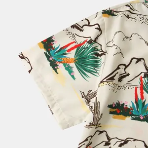 Macro detail view of the desert landscape print on a men's short sleeve casual shirt.