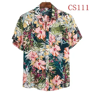 Mens Hawaiian short sleeve shirt featuring a vibrant and colorful tropical floral print.