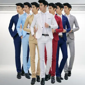 Elegant slim fit men's 2-piece suit set jacket and trousers in multiple colors