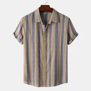 Classic vertical striped short sleeve men's shirt for summer beach vacation and casual style