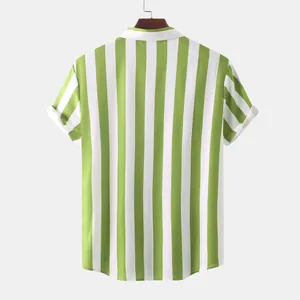 Vista posteriore di camicia da uomo a maniche corte a righe bianche e verdi