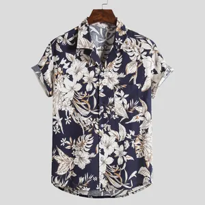 Vintage Hawaiian floral print men's short sleeve casual shirt with front chest pocket