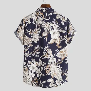 Back view of men's floral Hawaiian short sleeve casual shirt with tropical print