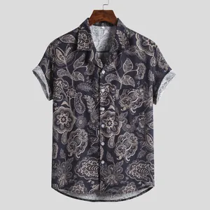 Men's casual slim fit short sleeve button down shirt with intricate paisley floral print