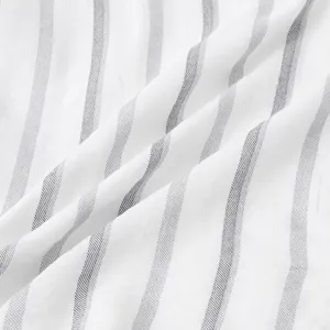 Close-up of white and grey striped fabric texture for men's casual beach shirt detail