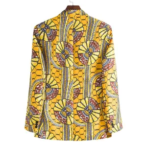 Rückansicht des gelben afrikanischen Mustermusters für Herren Slim Fit Sakko Jacke.