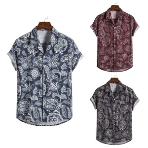 Men's casual short-sleeve button-up shirts with paisley floral prints in three colors