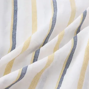 Detailed macro view of breathable striped linen-blend fabric texture for men's beach shirt