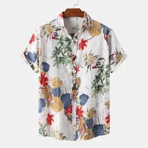 Camisa Casual de Algodón con Estampado Tropical para Hombre Manga Corta Solapa Botones Ajuste Holgado Top Playa Vacaciones Verano