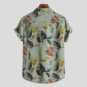 Detailed back view of a men's vintage-style short sleeve shirt with leaf pattern