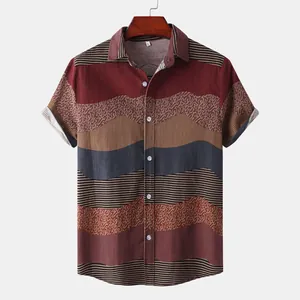 Men's casual short-sleeve shirt featuring unique ethnic wavy multi-color patchwork patterns