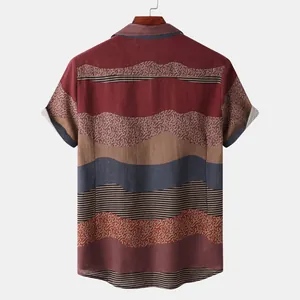Back view of men's casual short-sleeve shirt with ethnic wave pattern