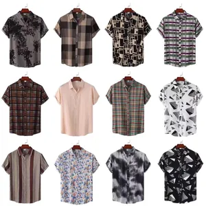 Men's Casual Hawaiian Short Sleeve Beach Shirt Printed Polyester Tropical Floral Stripe Geometric Button Down Vacation Top