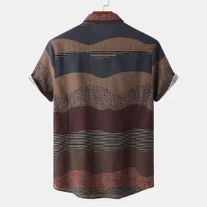 Men's vintage casual short-sleeve shirt featuring unique wavy ethnic stripe patterns
