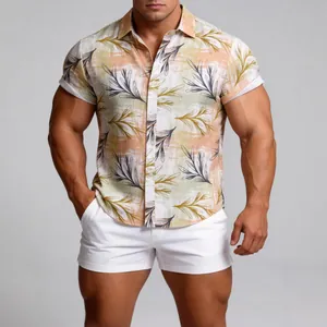 Chemise hawaïenne à manches courtes pour hommes avec imprimé tropical de feuilles d'été