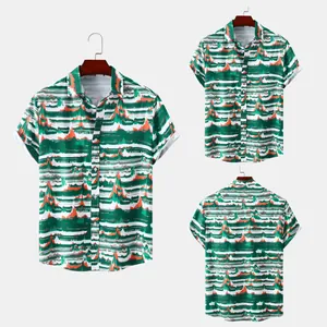 Chemise hawaïenne élégante à manches courtes pour hommes avec motif ondulé vert