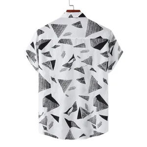 Men's casual short-sleeve Hawaiian beach shirt featuring black geometric triangle prints