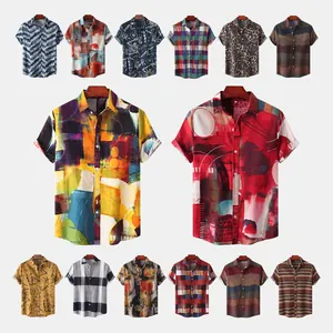 Collection of men's short-sleeve casual shirts with various ethnic and floral prints
