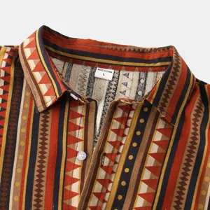 Detailed view of the collar on an ethnic style men's shirt featuring size L label