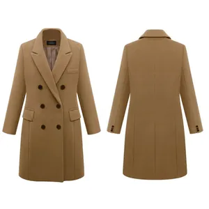 Abrigo Largo de Lana de Poliéster para Mujer con Doble Botonadura Solapa Abrigo de Otoño Invierno Color Sólido Casual Commuter Top Abrigo