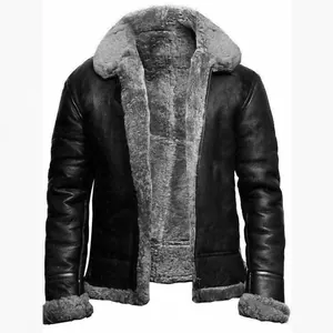 Chaqueta de invierno pesada para hombre en ante sintético con forro polar gris grueso