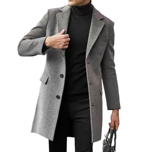 Cappotto classico grigio media lunghezza in misto lana per uomo in elegante stile inglese