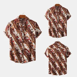Multi-angle views of a stylish men's vintage floral short sleeve shirt with chain print pattern