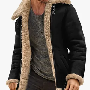 Men's Vintage Faux Suede Shearling Jacket Winter Thick Warm B3 Bomber Jacket Polyester Faux Leather Fleece Lined Outwear