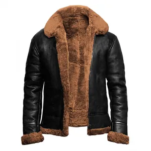 Chaqueta de invierno de ante sintético para hombre con forro y cuello de pelo grueso