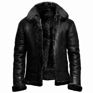 Chaqueta de aviador premium para hombre en ante sintético negro con piel sintética