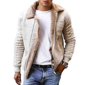 Men's winter faux suede jacket with warm faux fur lining and full zipper closure