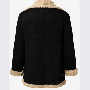 Men's premium black faux suede jacket with thick beige sherpa lining shown from back
