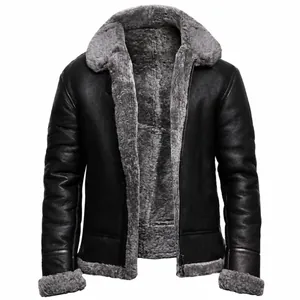 Chaqueta de invierno gruesa para hombre con exterior de ante y forro de pelo gris