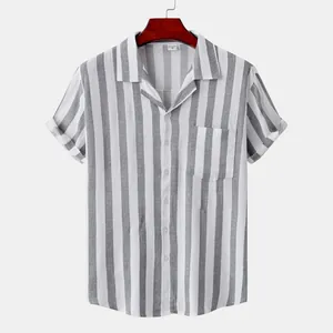 Chemise de plage à manches courtes pour hommes à rayures verticales grises et blanches