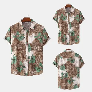 Detailed front and back views of a men's vintage floral paisley short sleeve shirt