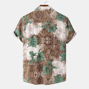 Detailed back view of a men's vintage paisley and floral print short sleeve shirt