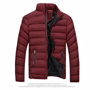 Men's stylish burgundy puffer jacket with stand collar for winter warmth