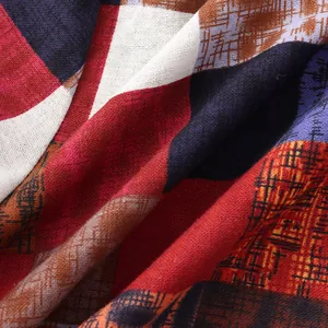 Close-up detail of ethnic style plaid fabric for men's casual shirt with soft texture