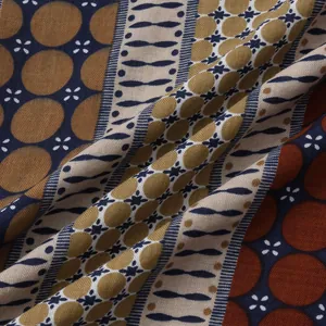 Close-up detail of vintage geometric pattern fabric for men's Hawaiian beach shirt