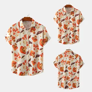 Stylish men's summer casual short sleeve shirt featuring vibrant mushroom print patterns