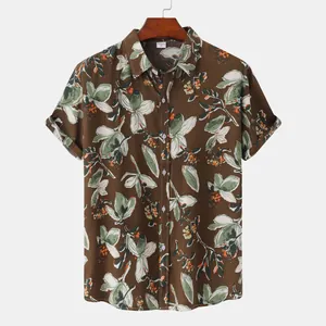 Chemise de plage d'été pour hommes avec imprimé floral vintage et manches courtes