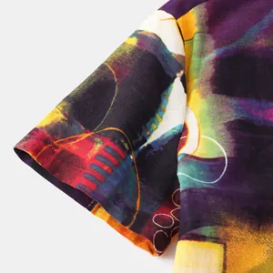 Close-up of ethnic style abstract pattern and fabric texture on a men shirt sleeve.