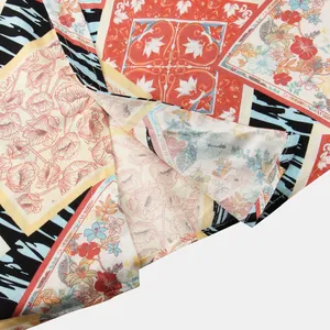 Detailed close-up of vintage floral patchwork print on lightweight men's summer shirt fabric