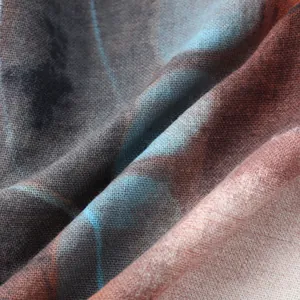Close-up macro detail of breathable ethnic floral printed fabric for men's casual shirt