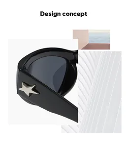Close-up of star detail on black Y2K cat eye sunglasses temple
