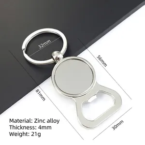 Flesopener sleutelhanger van zinklegering met afmetingen