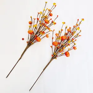 Branche de Citrouille et Baies Artificielles Décoration d'Automne pour Maison Action de Grâce Halloween Tiges de Baies de Récolte
